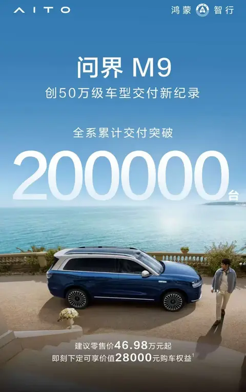 问界M9累计交付量突破20万台 创造交付新纪录