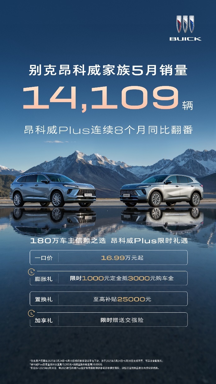 昂科威家族5月销量14,109辆！